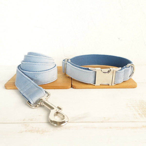 HKM-7225277 Sky Blue Thick Velvet Pet Collar - Durable Polyester Material for Comfort and Style