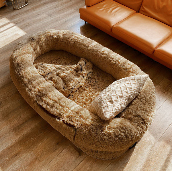 HKM-7225533 Super Large Human Giant Dog Nest in Light Gray or Khaki - Comfortable Sponge Lined Kennel