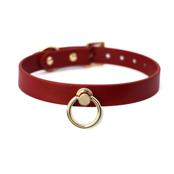 HKM-7226941 Genuine Cowhide Neck Binding Collar with Drag Chain in Black, Red, and Maroon Options