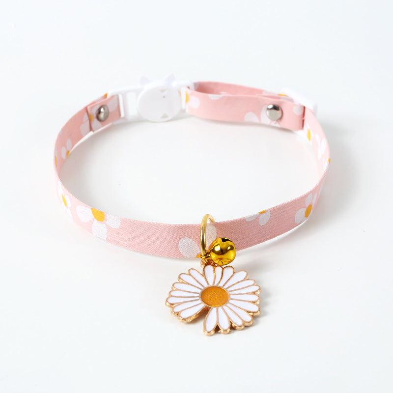 HKM-7227453 Sunflower Adjustable Pet Collar for All Seasons - Cotton Polyester, 17-32cm
