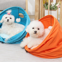 HKM-7229501 Medium Oxford Cloth Cylinder Pet Nest for Cats and Dogs - Cozy PP Cotton Cushion, Orange/Blue