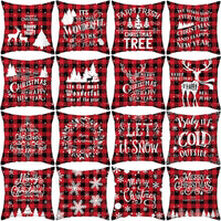 HKM-722963 Red Plaid Christmas Pillow Cover, Peach Skin Fabric, Modern 45x45cm Cushion Cover