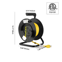 HKM-723027 Heavy Duty 25ft Extension Cord Reel with 4 Outlets and Circuit Breaker, 14/3 AWG SJTW