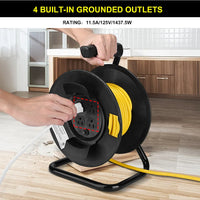 HKM-723027 Heavy Duty 25ft Extension Cord Reel with 4 Outlets and Circuit Breaker, 14/3 AWG SJTW