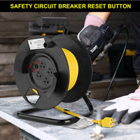 HKM-723027 Heavy Duty 25ft Extension Cord Reel with 4 Outlets and Circuit Breaker, 14/3 AWG SJTW
