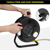 HKM-723027 Heavy Duty 25ft Extension Cord Reel with 4 Outlets and Circuit Breaker, 14/3 AWG SJTW