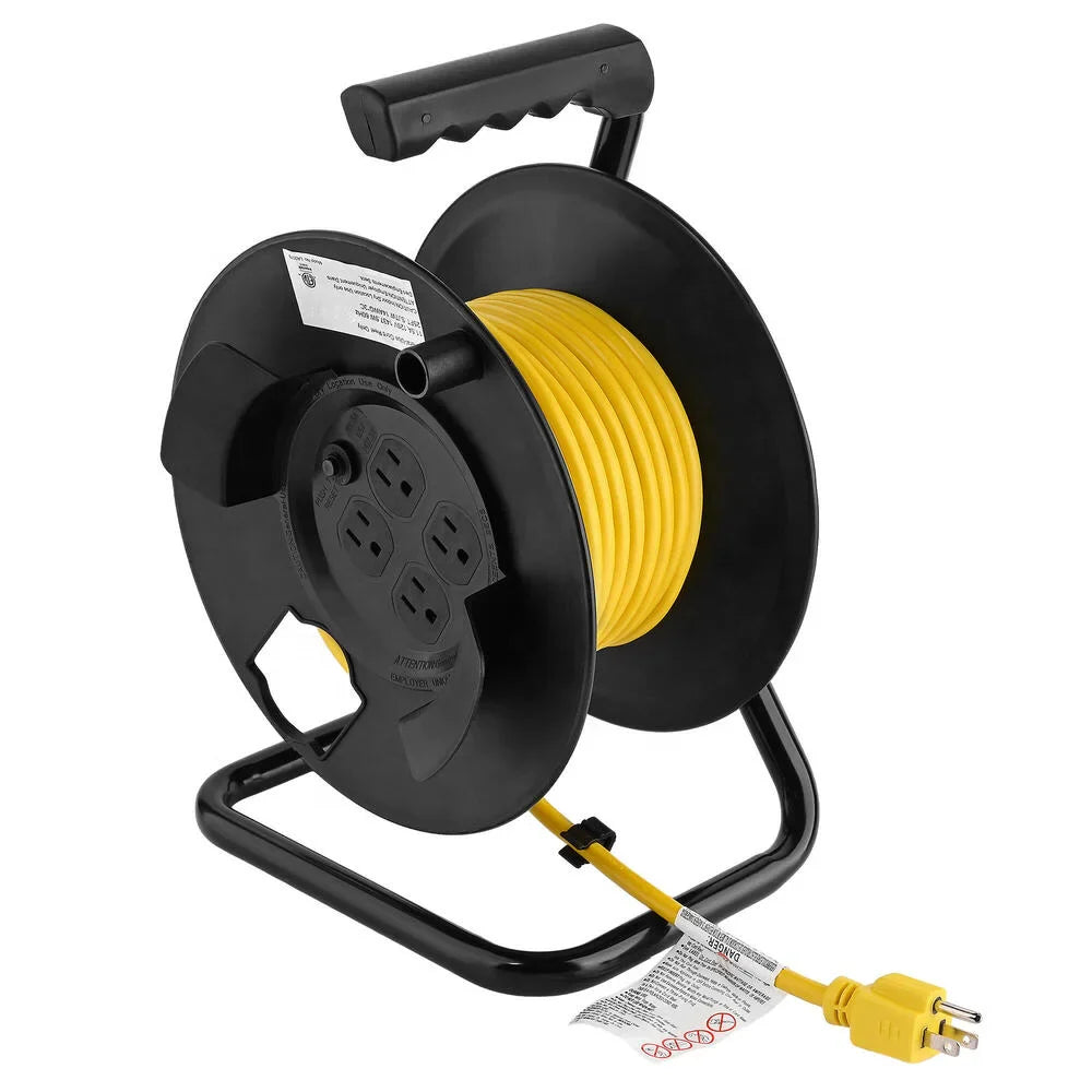 HKM-723027 Heavy Duty 25ft Extension Cord Reel with 4 Outlets and Circuit Breaker, 14/3 AWG SJTW