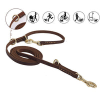 HKM-7231037 Dual Copper Hook Leather Dog Leash - 2.3M Length, Casual Style, Brown