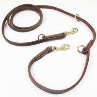 HKM-7231037 Dual Copper Hook Leather Dog Leash - 2.3M Length, Casual Style, Brown