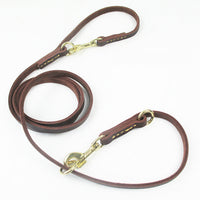 HKM-7231037 Dual Copper Hook Leather Dog Leash - 2.3M Length, Casual Style, Brown