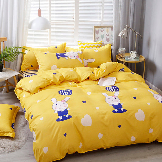 HKM-723155 Brushed Aloe Cotton Four-Piece Duvet Cover Set for 2.0m Beds - Floral Pattern