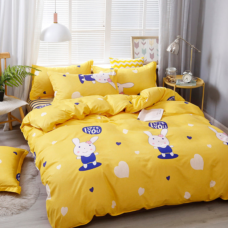 HKM-723155 Brushed Aloe Cotton Four-Piece Duvet Cover Set for 2.0m Beds - Floral Pattern