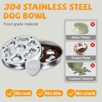 HKM-7232701 Non-Slip Stainless Steel Slow Feeder Dog Bowl with Heart and Bones Design for Small to Large Breeds