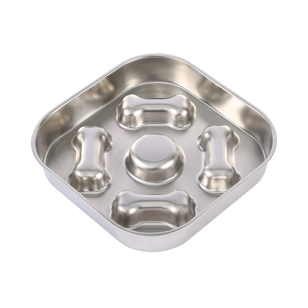 HKM-7232701 Non-Slip Stainless Steel Slow Feeder Dog Bowl with Heart and Bones Design for Small to Large Breeds
