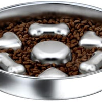 HKM-7232701 Non-Slip Stainless Steel Slow Feeder Dog Bowl with Heart and Bones Design for Small to Large Breeds