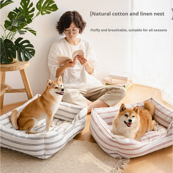 HKM-7235261 Cotton and Linen Universal Pet Mat for All Seasons - Non-Removable and Washable, Classic Red, Size M/L