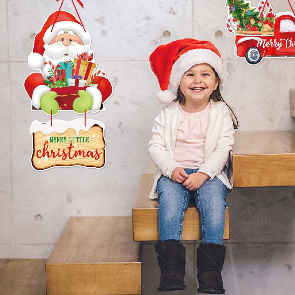 HKM-723603 Christmas-Themed Hanging Door Decorations - Includes Snowman, Santa Claus, Christmas Tree, and Elk Ornaments