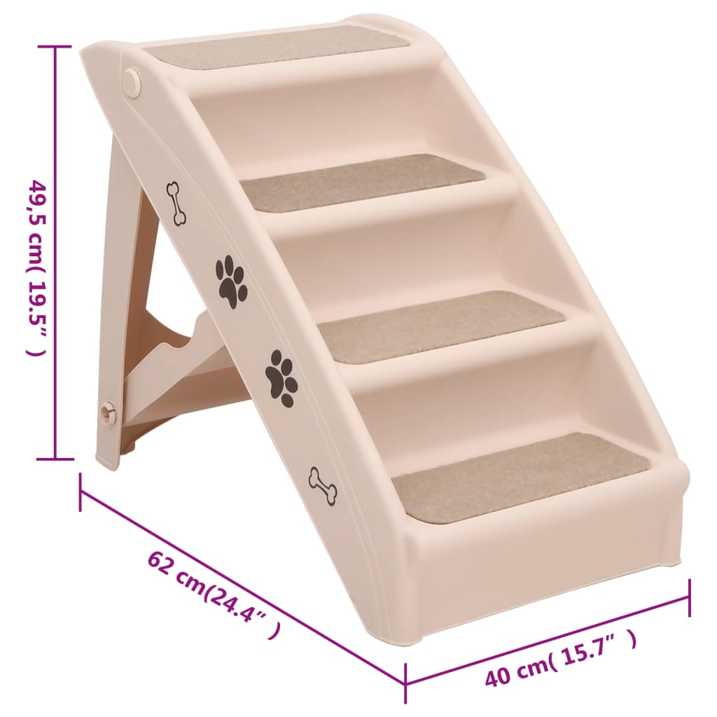 HKM-7236285 Foldable Cream Dog Stairs for Small & Large Pets - Sturdy, Non-Slip, Portable Design