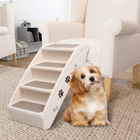 HKM-7236285 Foldable Cream Dog Stairs for Small & Large Pets - Sturdy, Non-Slip, Portable Design
