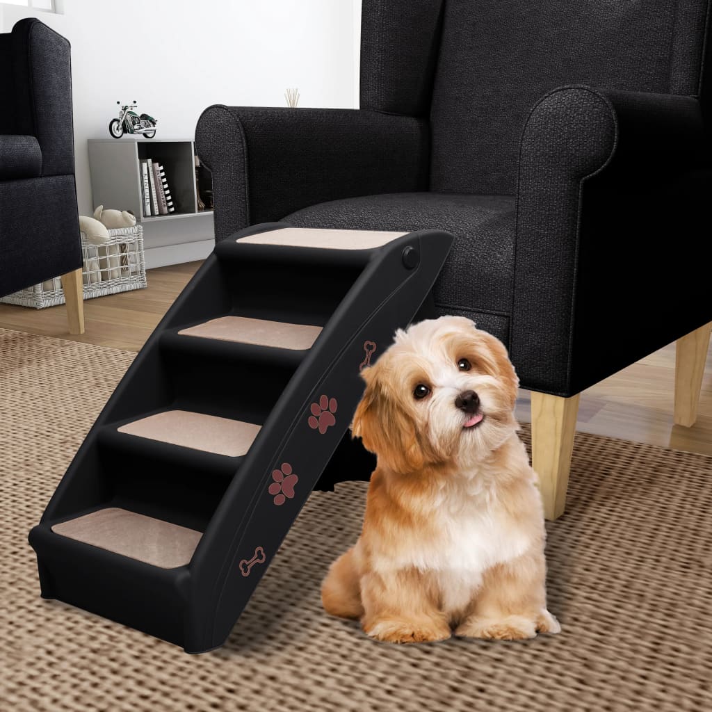HKM-7236285 Foldable Cream Dog Stairs for Small & Large Pets - Sturdy, Non-Slip, Portable Design
