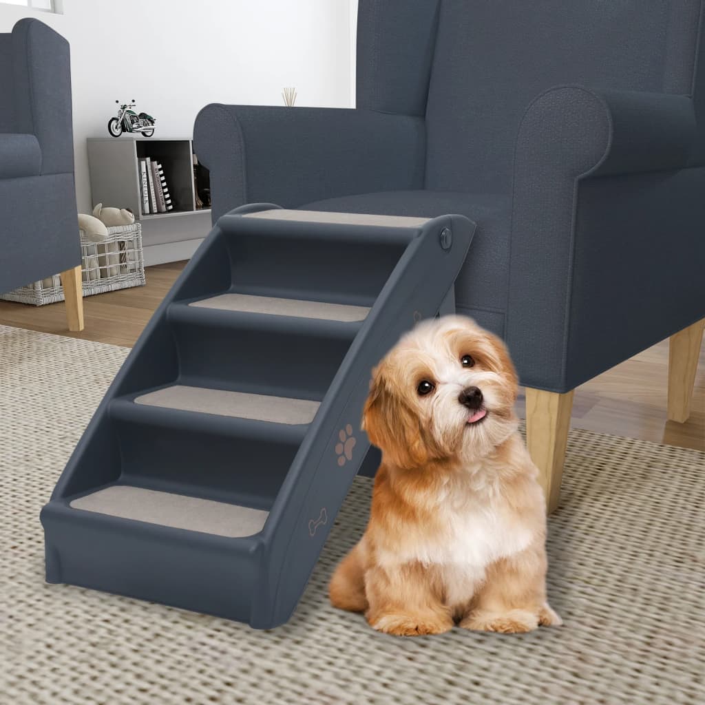 HKM-7236285 Foldable Cream Dog Stairs for Small & Large Pets - Sturdy, Non-Slip, Portable Design