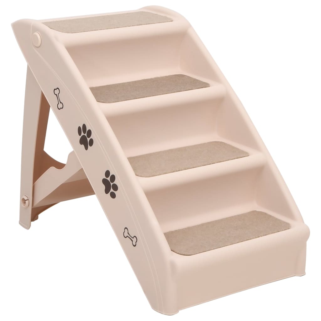 HKM-7236285 Foldable Cream Dog Stairs for Small & Large Pets - Sturdy, Non-Slip, Portable Design