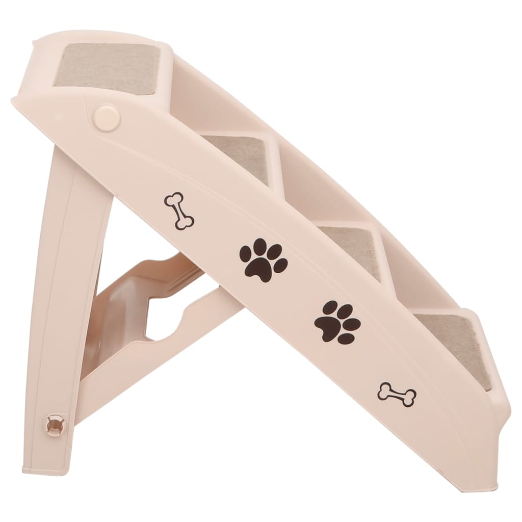 HKM-7236285 Foldable Cream Dog Stairs for Small & Large Pets - Sturdy, Non-Slip, Portable Design