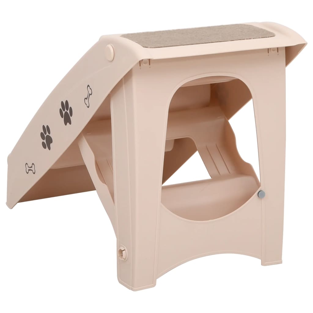 HKM-7236285 Foldable Cream Dog Stairs for Small & Large Pets - Sturdy, Non-Slip, Portable Design