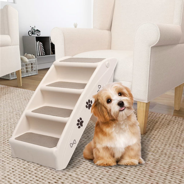 HKM-7236285 Foldable Cream Dog Stairs for Small & Large Pets - Sturdy, Non-Slip, Portable Design