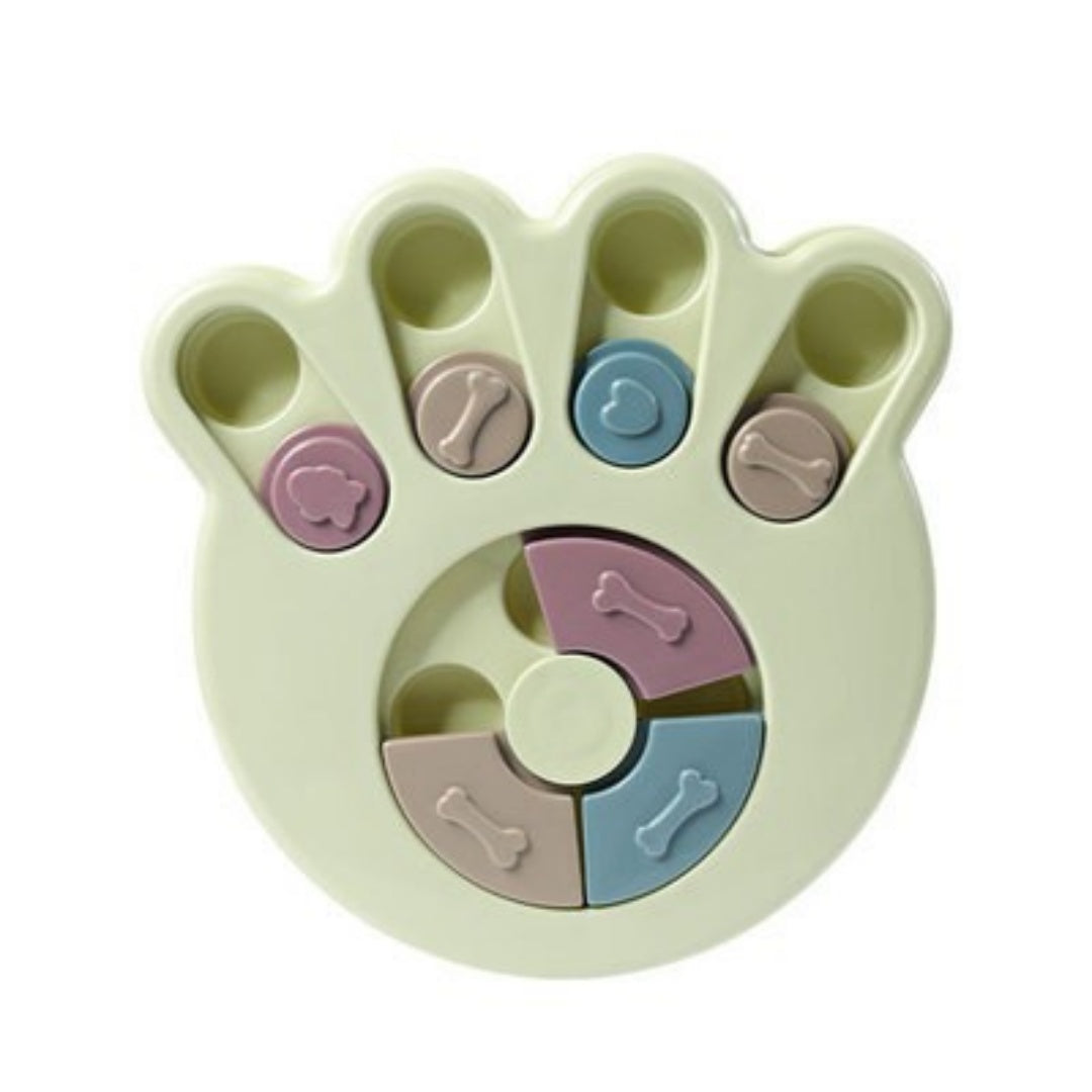 HKM-7237821 Interactive Educational Feeding Toy for Dogs – Engaging Puzzle with Round, Hexagonal, Paw Print Designs in Blue, Green, and Pink