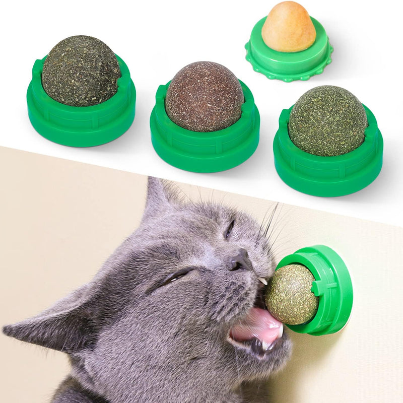 HKM-7238461 Natural Catnip Toys - 4 Pack of Edible Chew Balls for Dental Health and Playtime