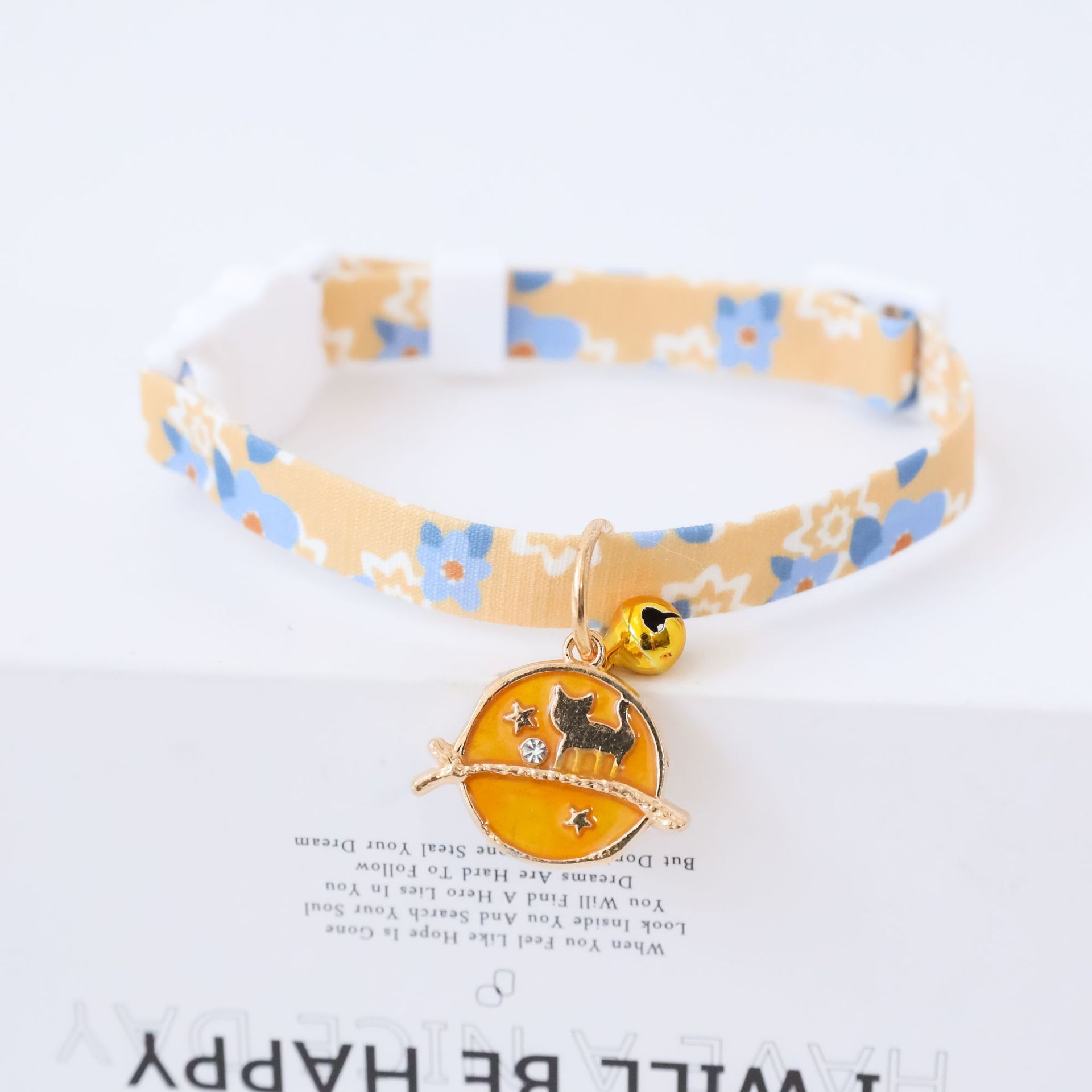 HKM-7238973 Colorful Polyester Pet Collar with Safety Buckle and Bell for Cats and Dogs
