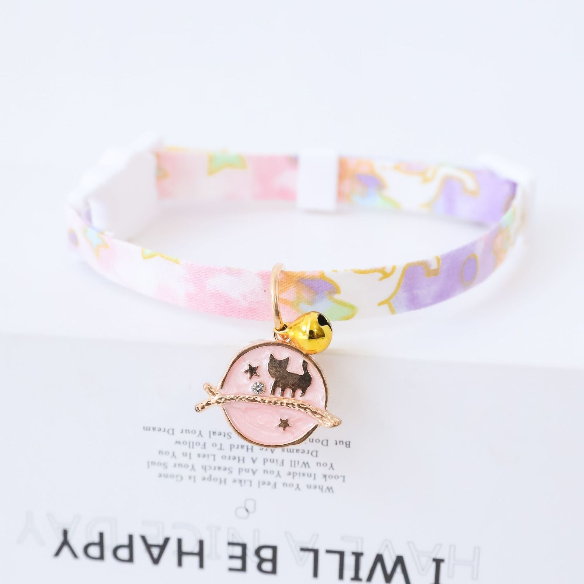 HKM-7238973 Colorful Polyester Pet Collar with Safety Buckle and Bell for Cats and Dogs
