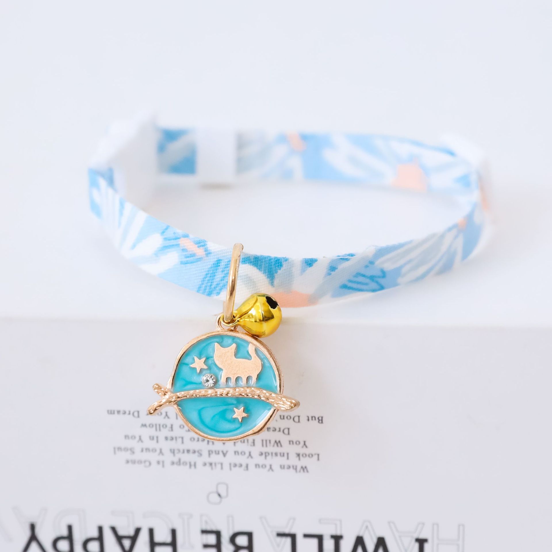 HKM-7238973 Colorful Polyester Pet Collar with Safety Buckle and Bell for Cats and Dogs