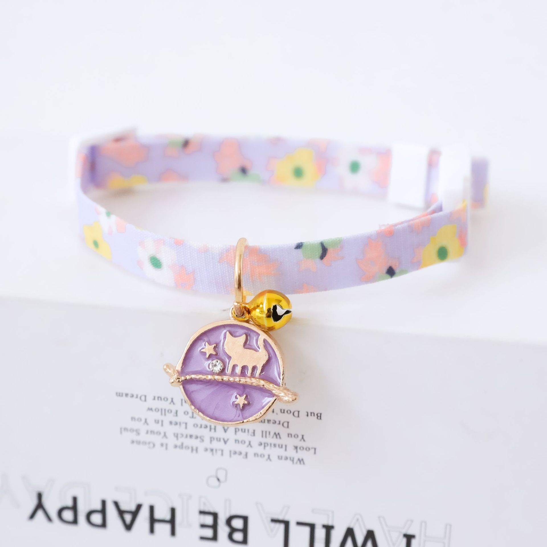 HKM-7238973 Colorful Polyester Pet Collar with Safety Buckle and Bell for Cats and Dogs