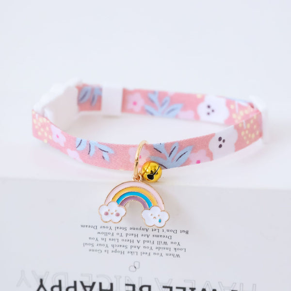 HKM-7238973 Colorful Polyester Pet Collar with Safety Buckle and Bell for Cats and Dogs