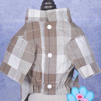 HKM-7239357 Chinese Style Bow Tie Stand Collar Pet Shirt in Blue and Brown Casual Wear