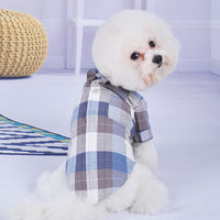 HKM-7239357 Chinese Style Bow Tie Stand Collar Pet Shirt in Blue and Brown Casual Wear