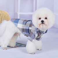 HKM-7239357 Chinese Style Bow Tie Stand Collar Pet Shirt in Blue and Brown Casual Wear