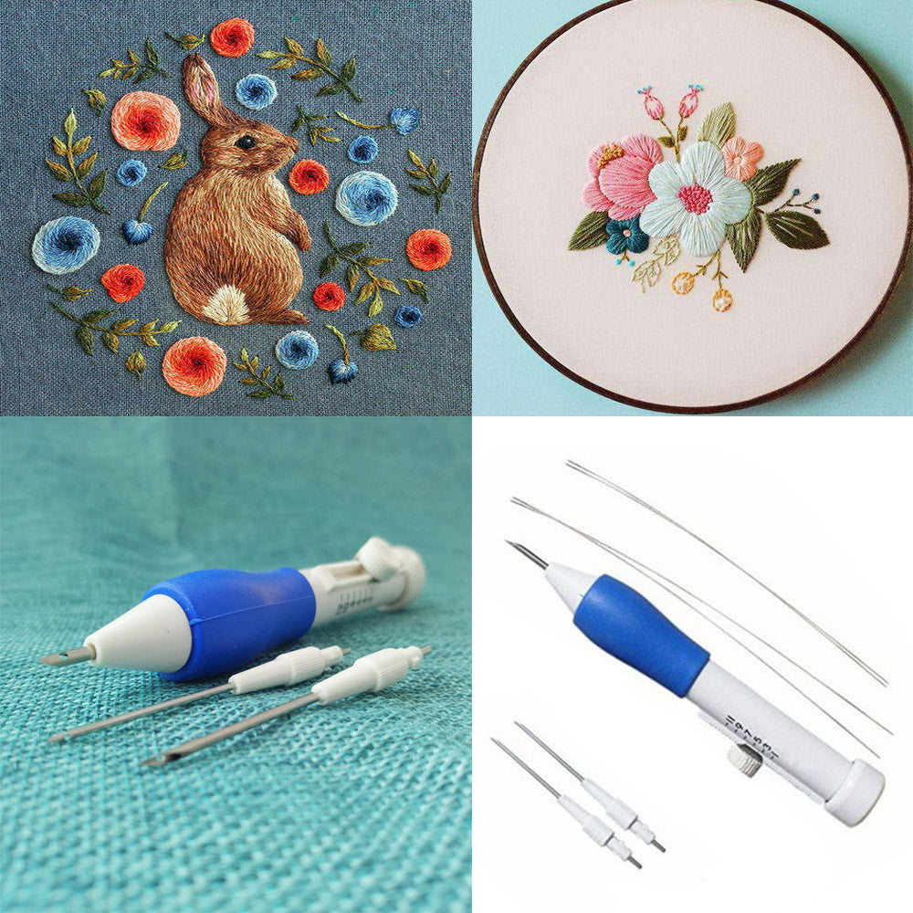 HKM-723987 Magic Embroidery Pen Set with 3 Interchangeable Needles - DIY Craft Tool