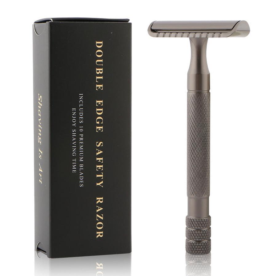 HKM-724051 Vintage Manual Razor Set with 5 Replacement Blades - Matte Black, Rose Gold, Silver