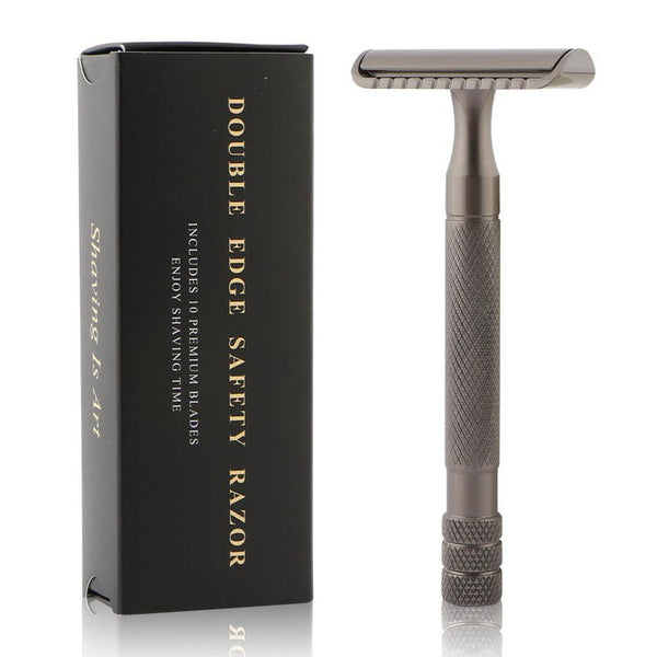 HKM-724051 Vintage Manual Razor Set with 5 Replacement Blades - Matte Black, Rose Gold, Silver