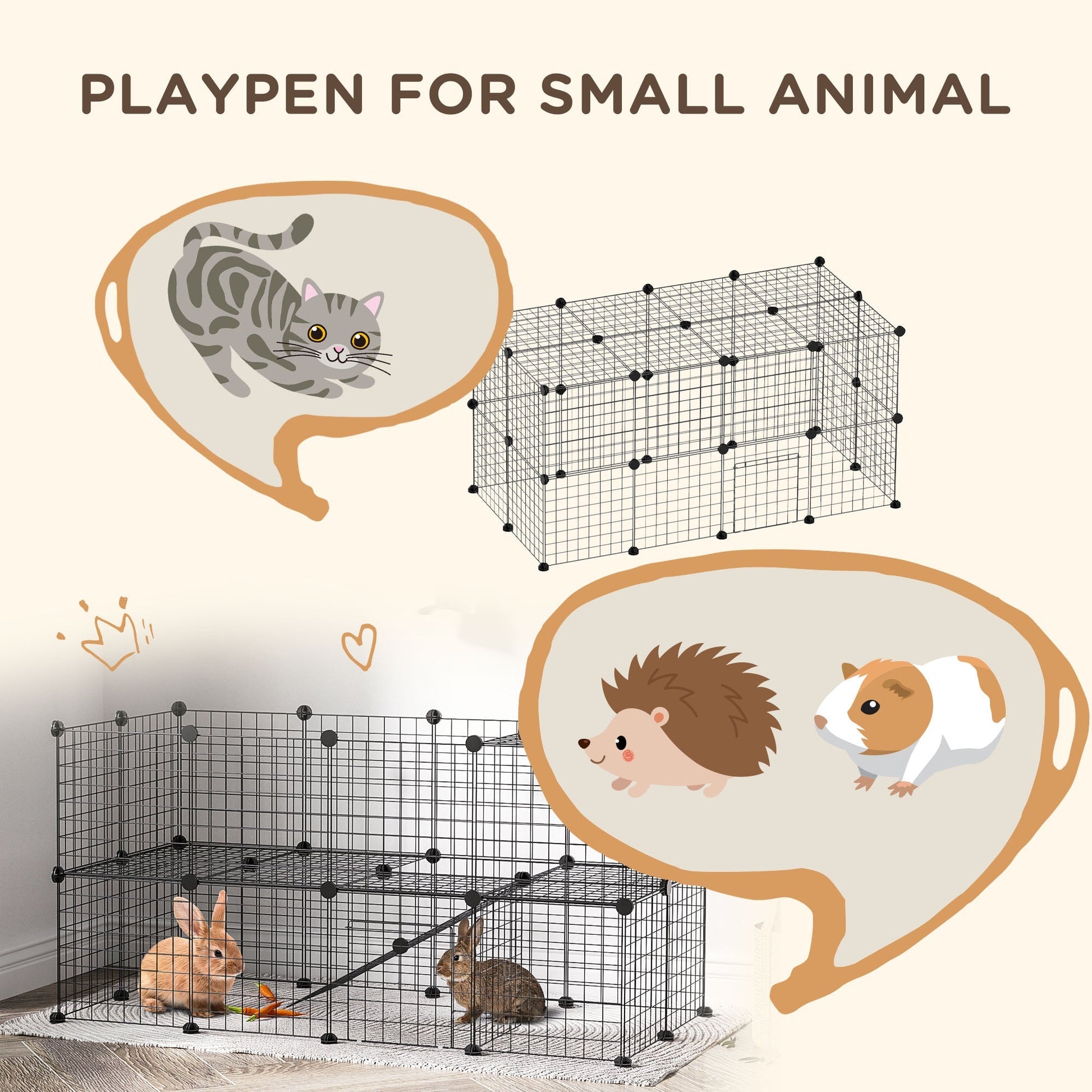 HKM-7240637 Expandable Small Animal Playpen with Door - 36 Panel Cage for Rabbits, Chinchillas & Pet Minks