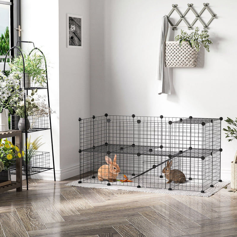 HKM-7240637 Expandable Small Animal Playpen with Door - 36 Panel Cage for Rabbits, Chinchillas & Pet Minks