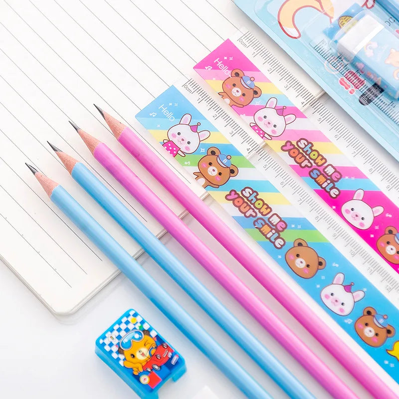 HKM-724115 Creative Plastic Wood Stationery Set for Children with Gift Box, Ideal for Primary School Activities