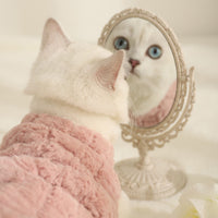 HKM-7241405 Warm Fleece-Lined Cat Clothing in Pink and Yellow Velvet, Sizes S to XL