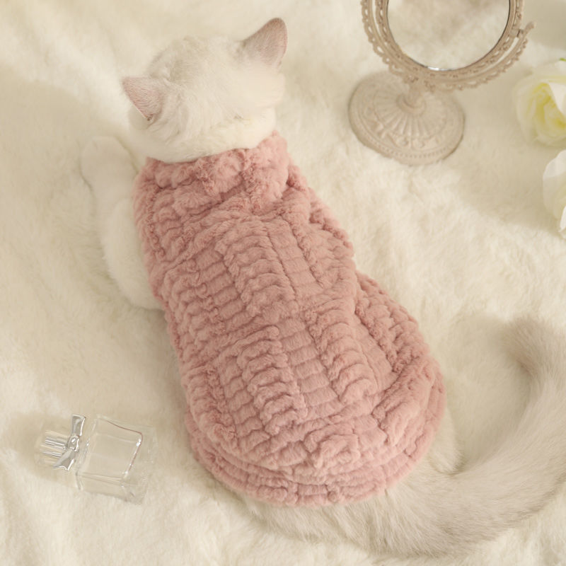 HKM-7241405 Warm Fleece-Lined Cat Clothing in Pink and Yellow Velvet, Sizes S to XL