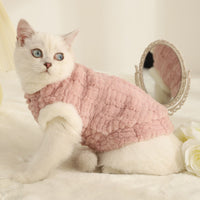 HKM-7241405 Warm Fleece-Lined Cat Clothing in Pink and Yellow Velvet, Sizes S to XL