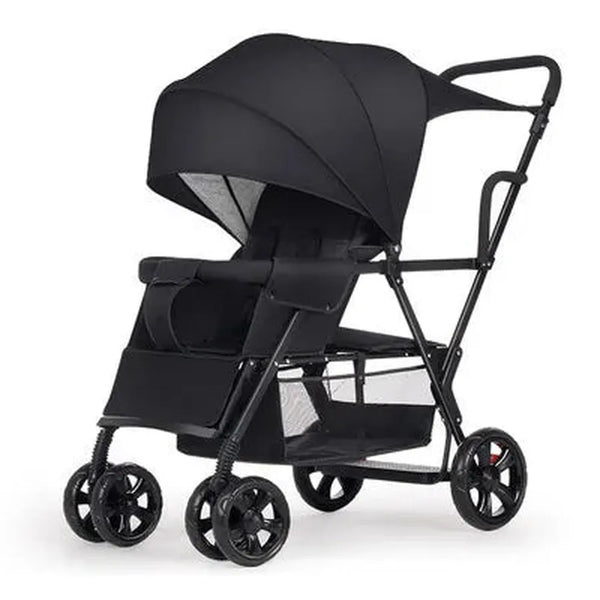 HKM-8724179 High Landscape Baby Stroller with Large Canopy and Roomy Storage Basket, Elevated Seat Pushchair in Three Colors
