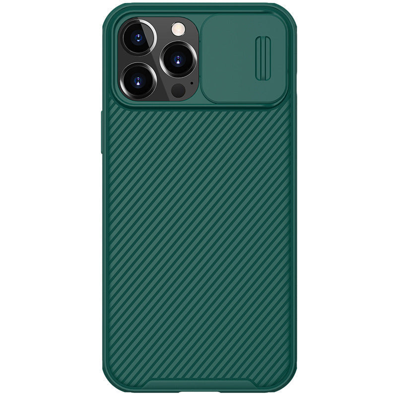 HKM-724243 Black Mirror Sliding Protective Case for iPhone 13 Pro Max – TPU+PC Material, Business Style, Solid Colors